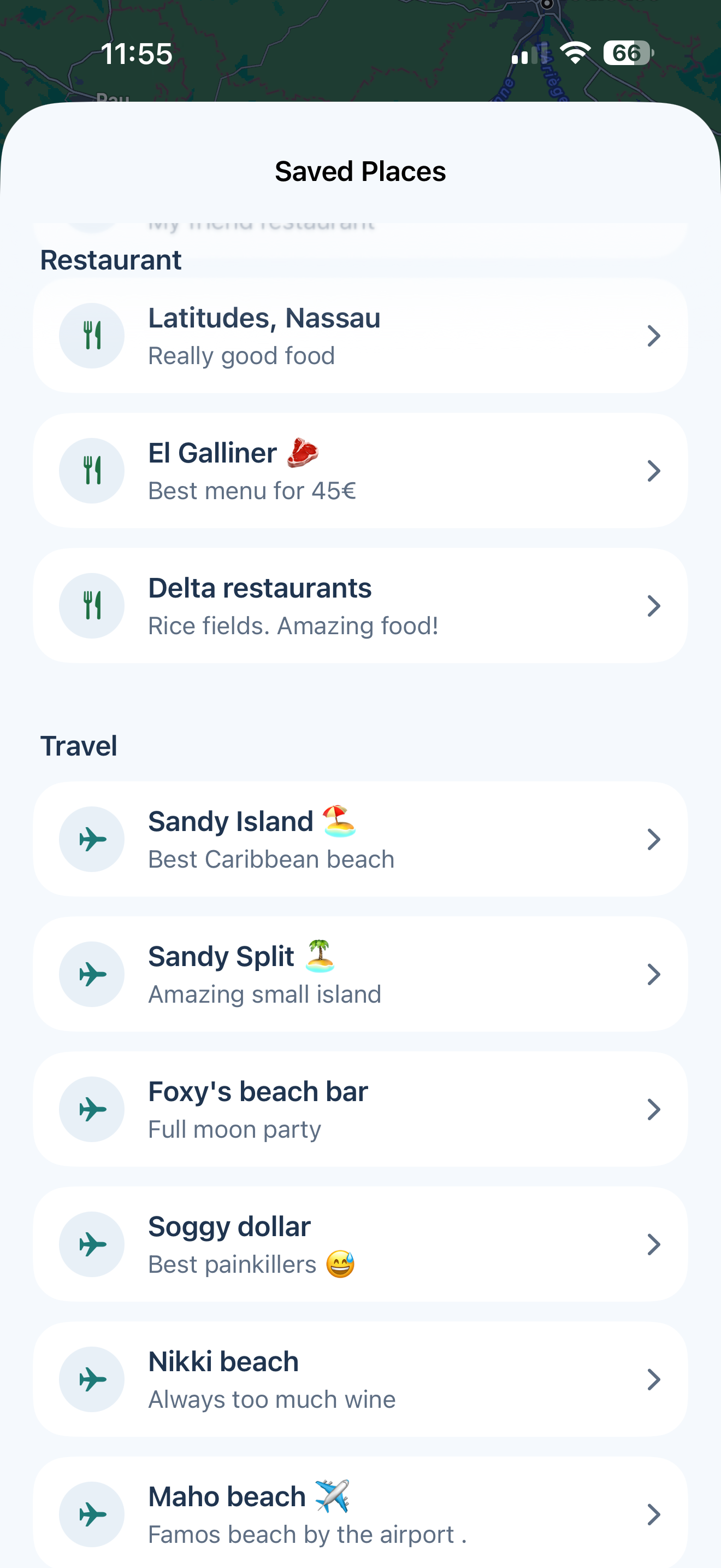 SeaSmart saved places organised by category