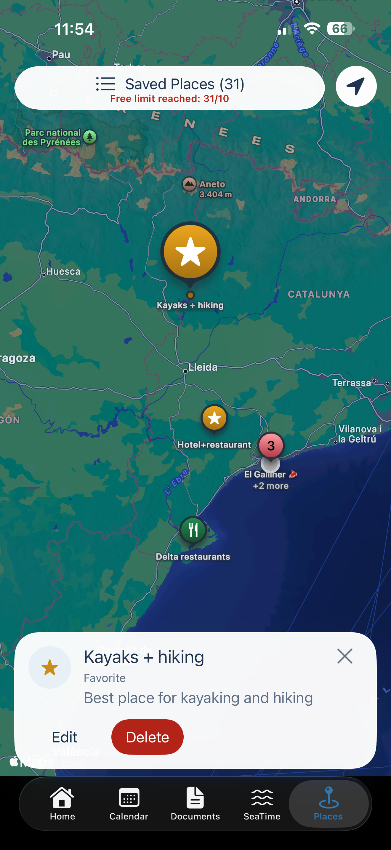 SeaSmart saved locations shown on Apple Maps